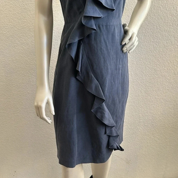 Rebecca Taylor Mason Blue Cap Sleeve Ruffle Linen Sheath Dress NWT Sz.6 - Picture 8 of 8